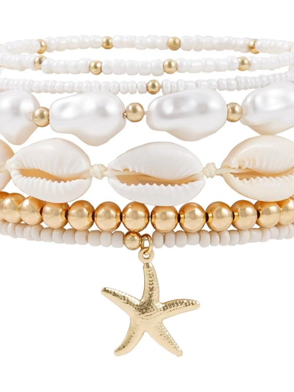 Trendy 7-Pc Gold Plated Heishi Bracelet Set for Women - Perfect Summer Accessory